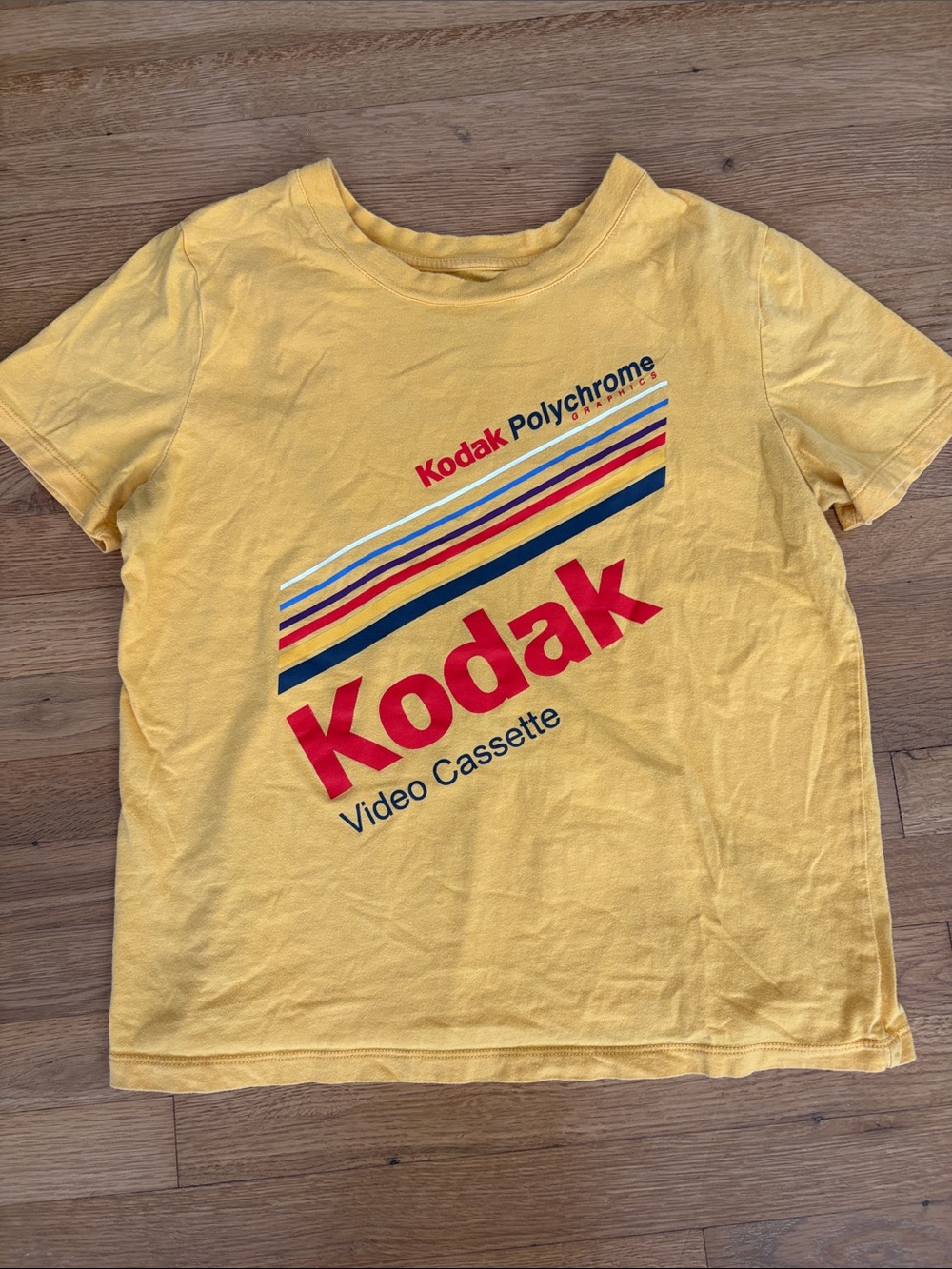 Kodak Yellow Tee with Red Logo and Multicolor Stripe Graphic Size S